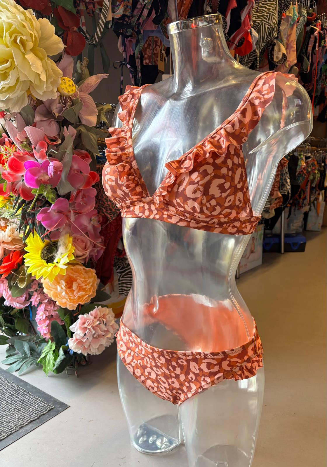 Shiwi Women’s Ruffled Triangle Bikini - Terracotta Leopard