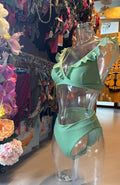 Shiwi Women’s Ruffled Glitter Bikini - Sage Green Sparkle
