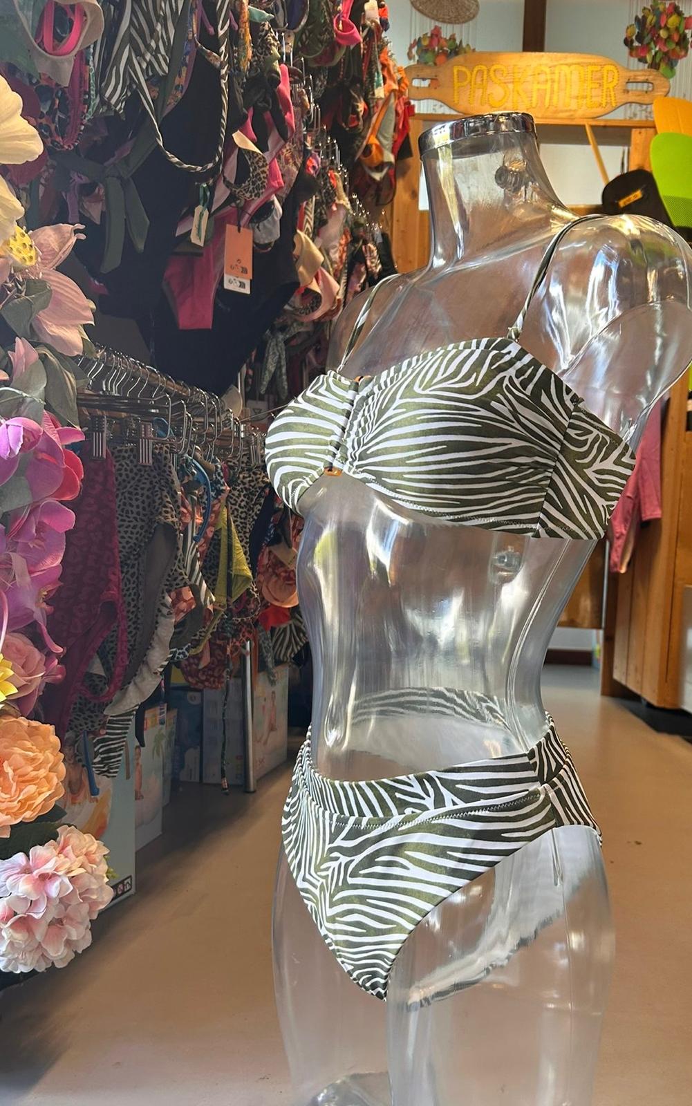 Shiwi Women’s Bandeau Bikini - Green Zebra Print