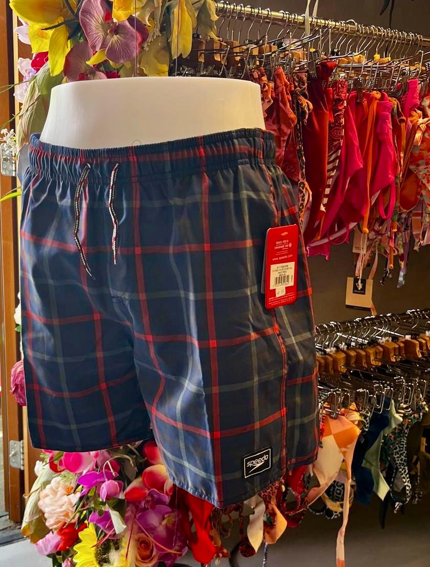 Speedo Men’s Swim Shorts - Navy Plaid Checkered Print - New