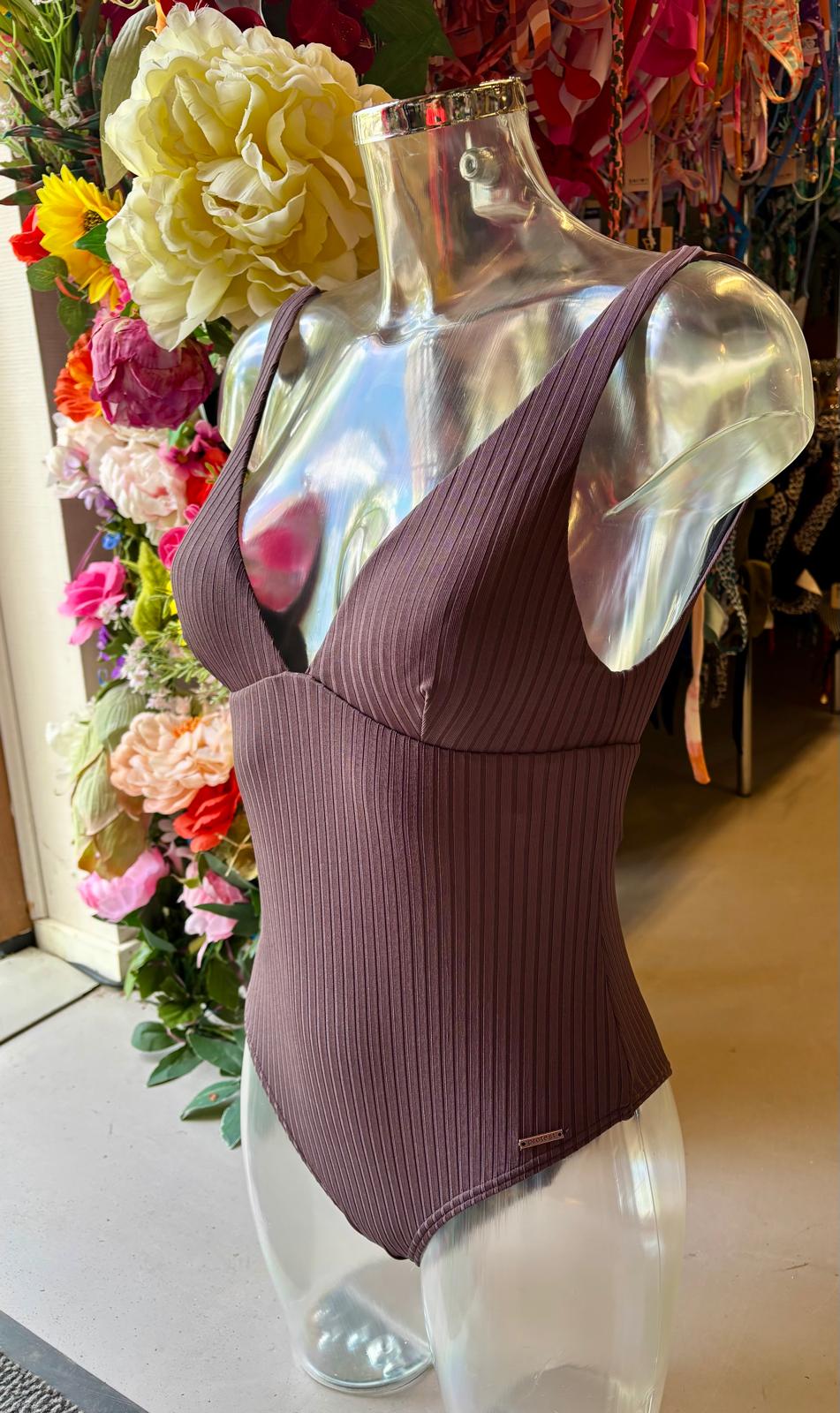 Protest Women’s Ribbed One-Piece Swimsuit - Mauve Plum