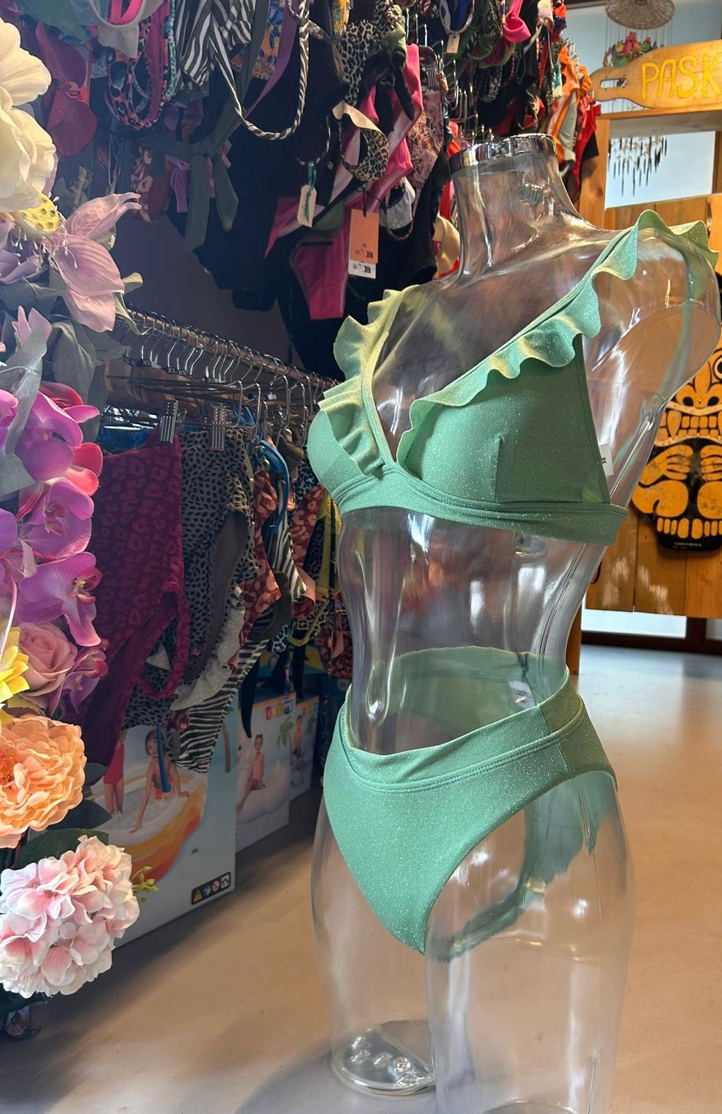Shiwi Women’s Ruffled Bikini - Green Glitter