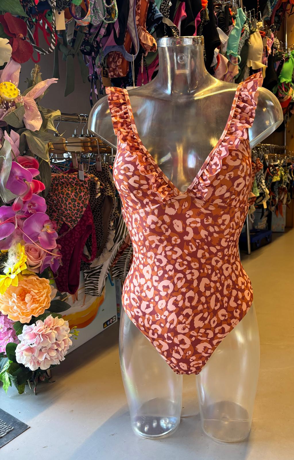Shiwi Women’s Ruffled One-Piece Swimsuit - Rust Leopard