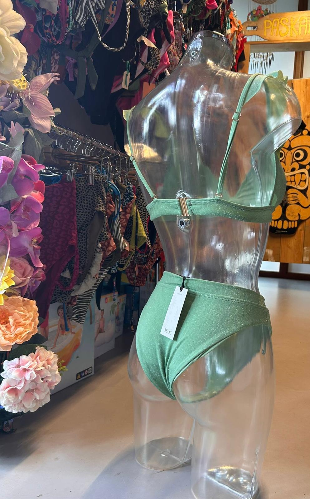 Shiwi Women’s Glitter Ruffle One-Shoulder Bikini - Mint Green