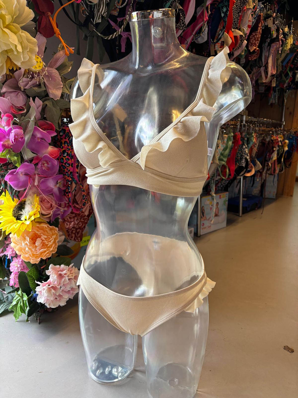 Shiwi Women’s Ruffled Triangle Bikini - Cream Shimmer