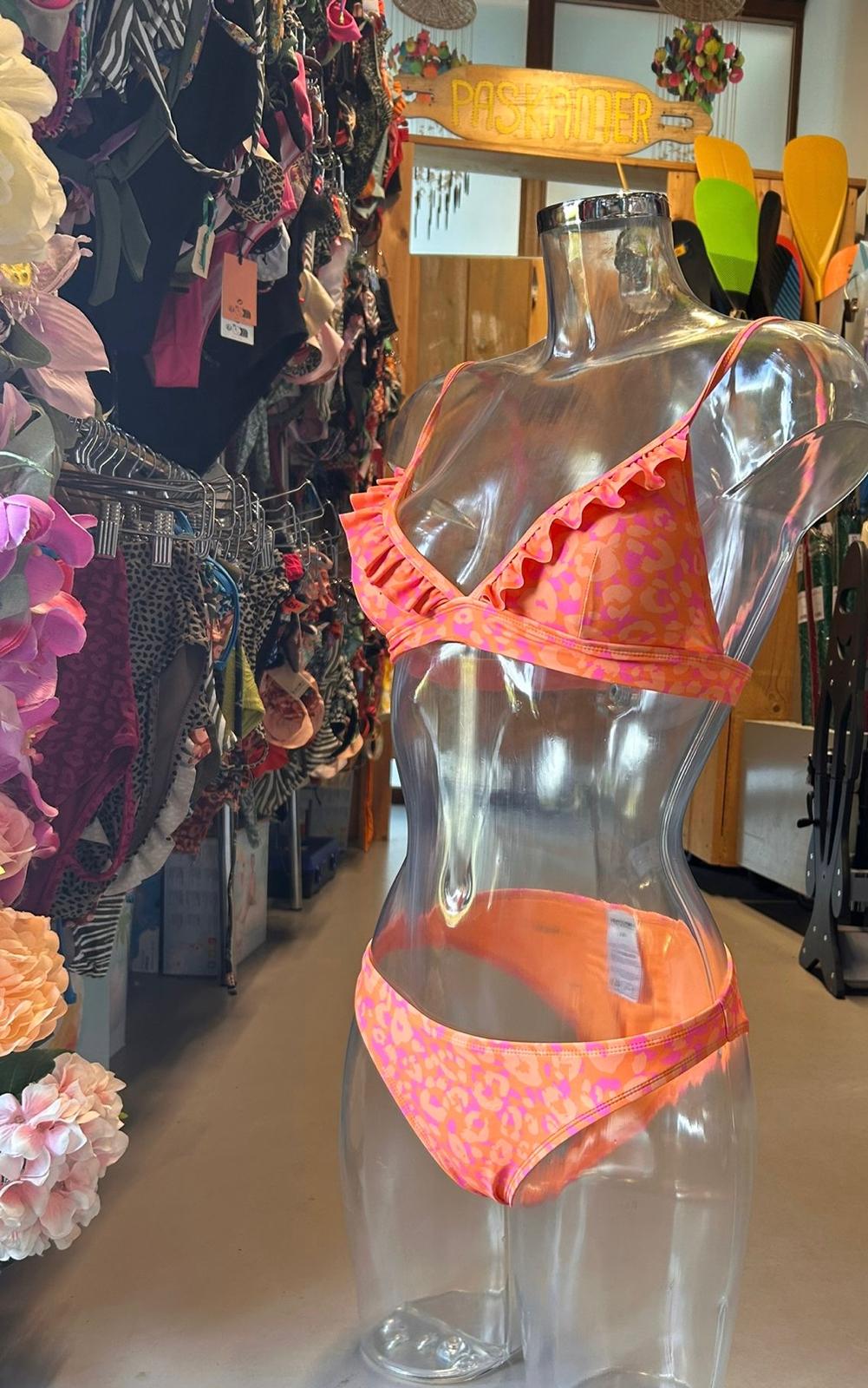 Shiwi Women’s Ruffled Leopard Bikini - Orange Pink