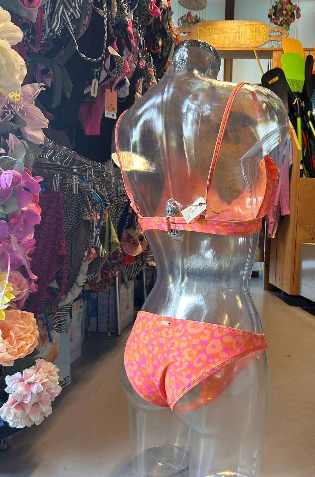 Shiwi Women’s Ruffled Leopard Bikini - Orange Pink
