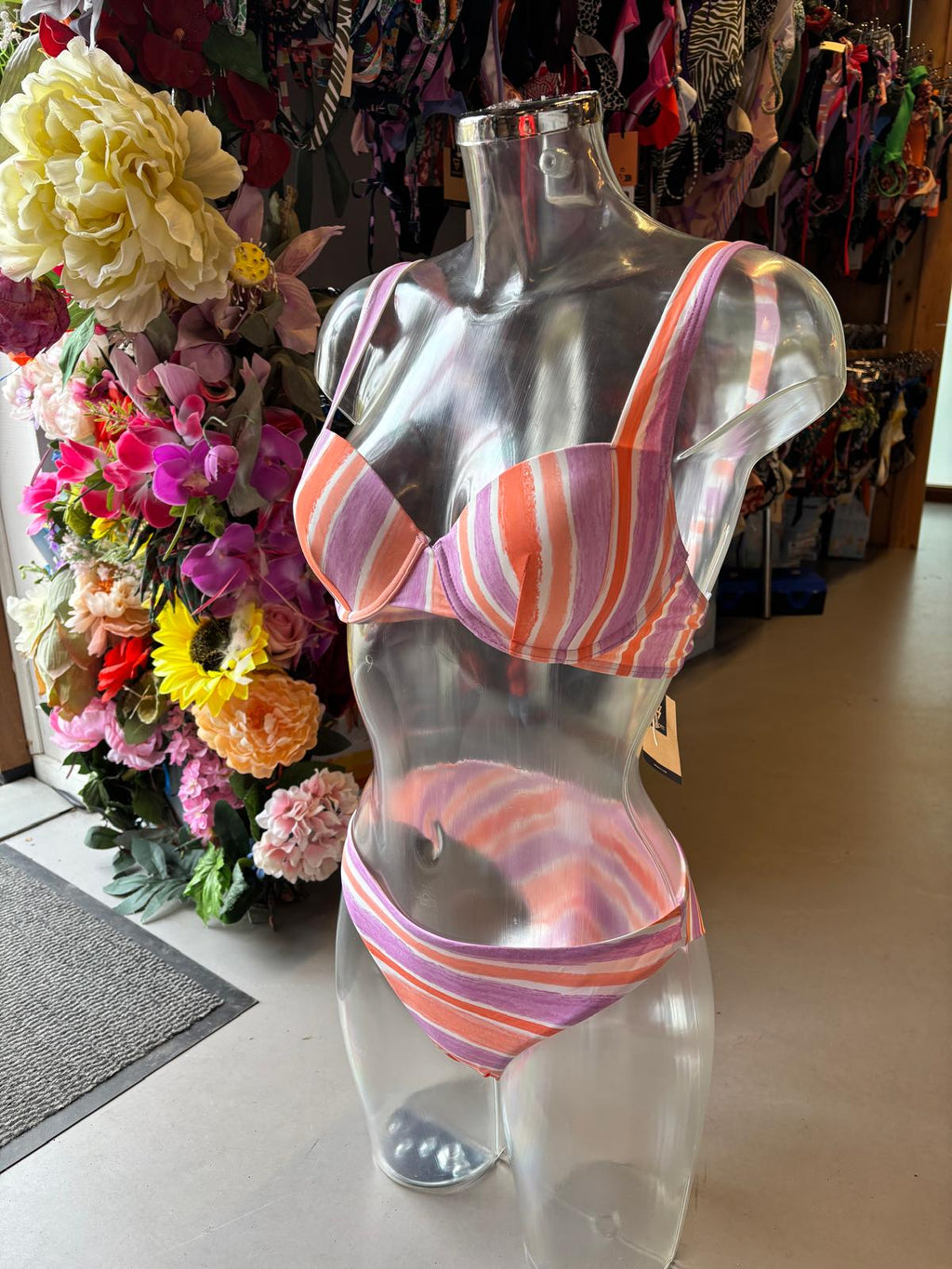Brunotti Women’s Striped Triangle Bikini - Sunset Orange Purple
