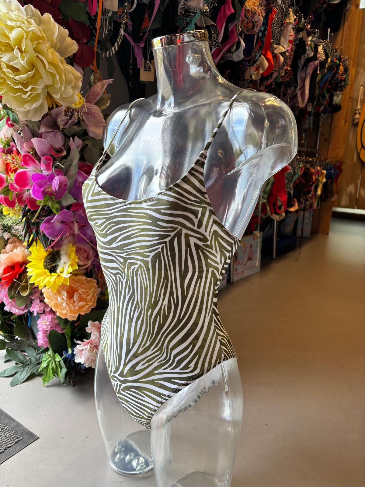 Shiwi Women’s Zebra Print One-Piece Swimsuit - Olive Green