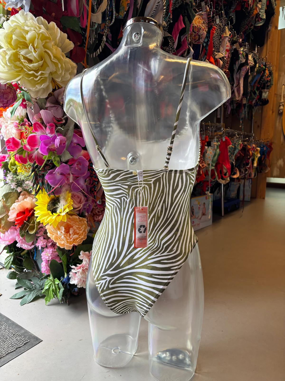 Shiwi Women’s Zebra Print One-Piece Swimsuit - Olive Green