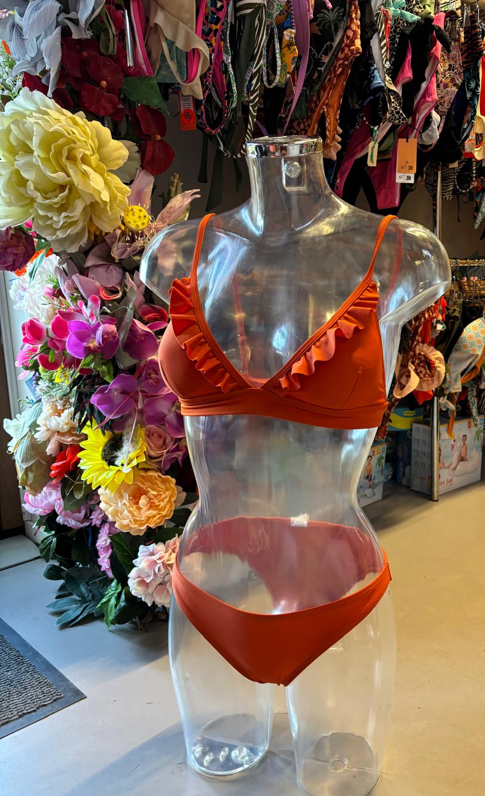 Shiwi Women’s Ruffled Triangle Bikini - Vibrant Coral Orange