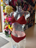 Shiwi Women’s Textured Ruffled Triangle Bikini - Burgundy Red