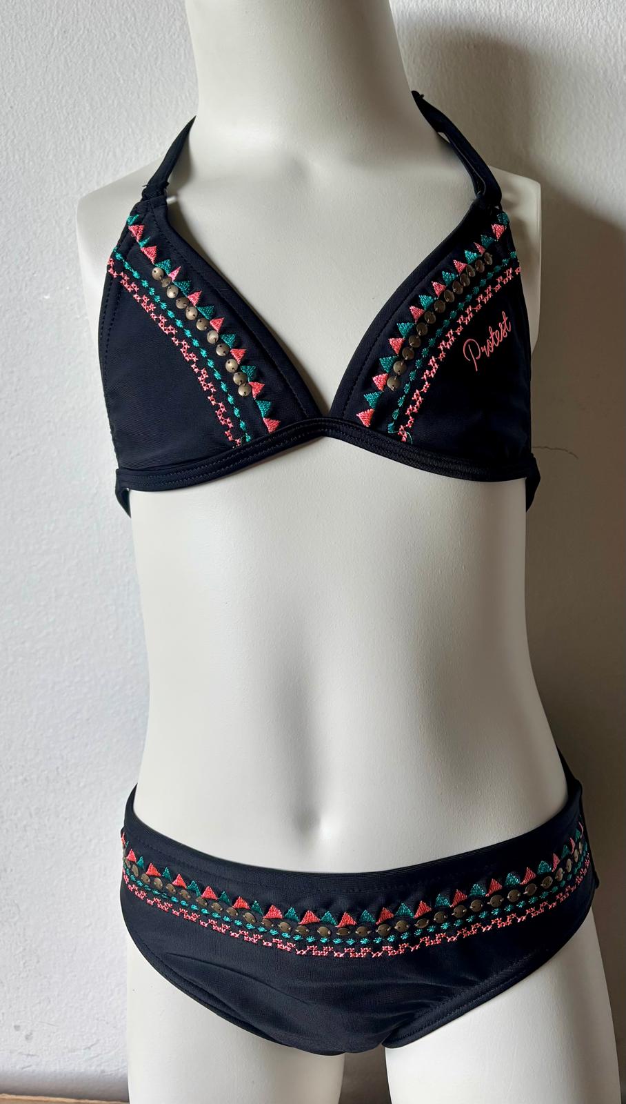 Protest Girls’ Embroidered Halter Bikini - Black Tribal size 128
