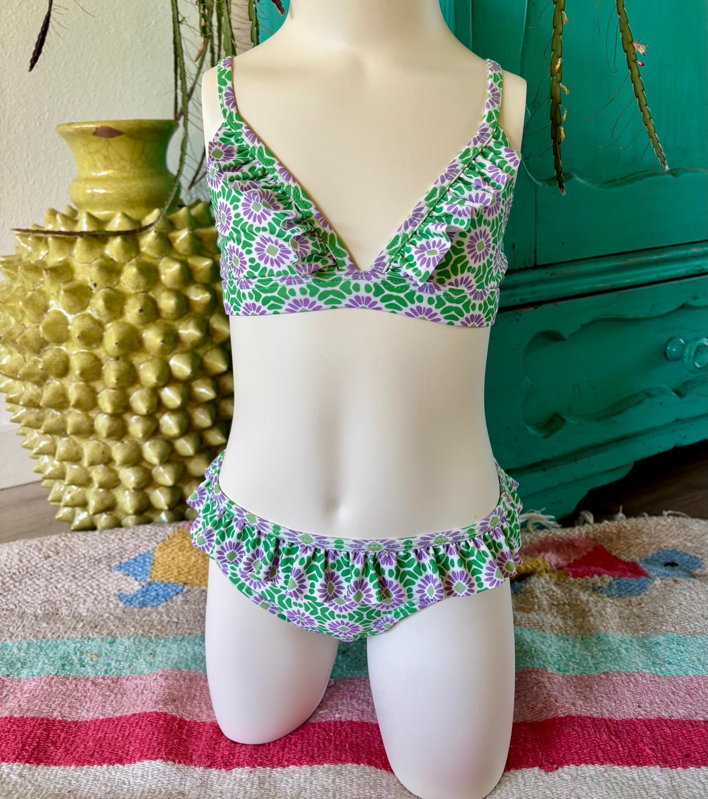 Shiwi Girls Bikini Floral Green/Purple – Sweet Ruffles & Summer Vibes! 🌸