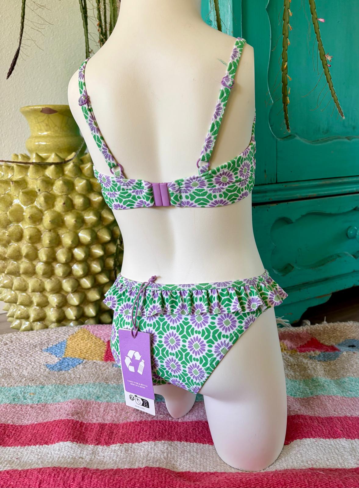 Shiwi Girls Bikini Floral Green/Purple – Sweet Ruffles & Summer Vibes! 🌸